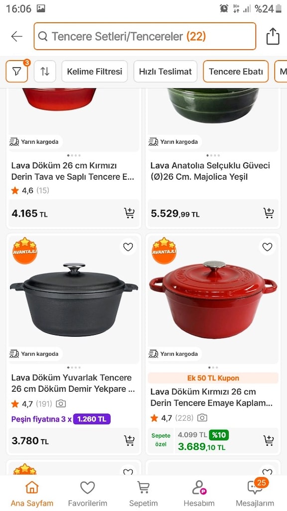 Lava Döküm Demir Tencere Seti 26 cm Kapaklı & Saplı
