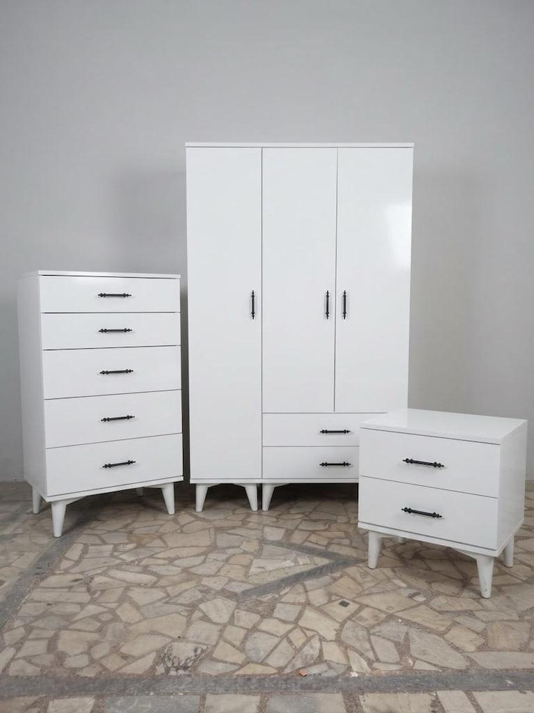 GARDROP DOLAP 3 LÜ SET ŞOK FİYATA BEYAZ VE CEVİZ RENK - 2