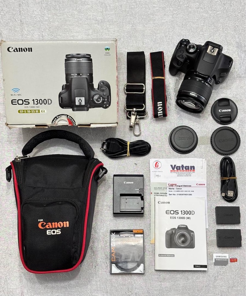 Canon 1300D 18 mp Wi-Fi NFC Full hd video Çanta+32 gb kart - 2