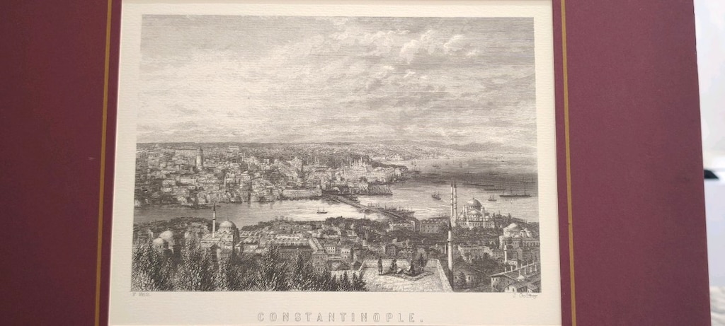 Eski İstanbul (Constantinople) Gravür Reprodüksiyonu-Paspartulu - 2