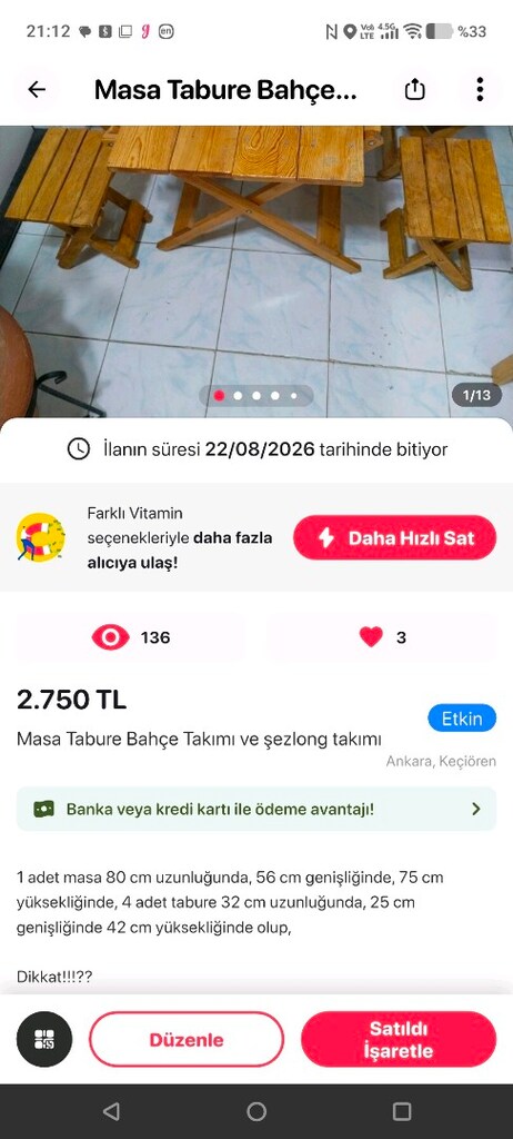 Masa sandelye takımı ( Sıfır Ürün) - 3