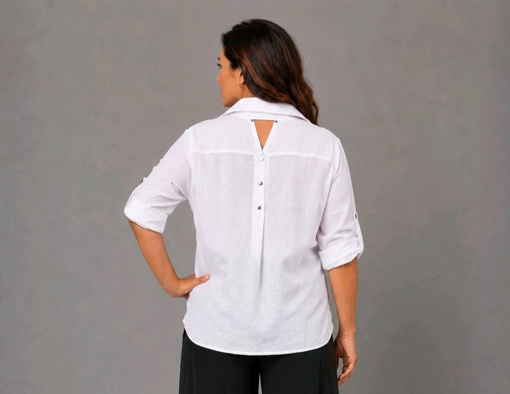 XL-XXL Beyaz Uzun Kollu Kadın Gömlek - 3