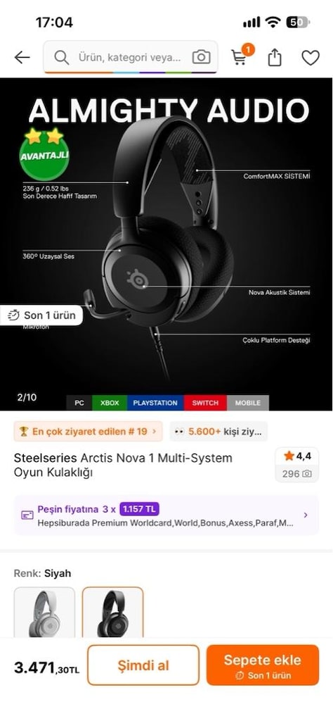 Steelseries Arctis Nova 1 Gaming Kulaklık - 3