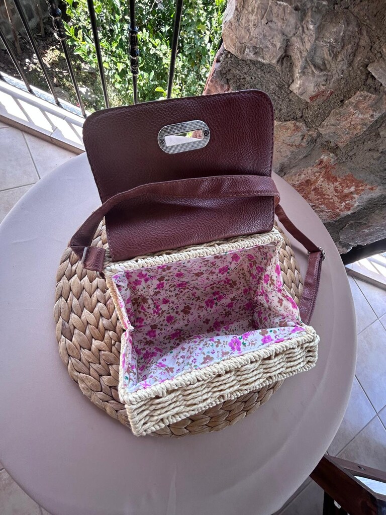 Deri Kapaklı Hasır Kutu Çanta / Mini Omuz Çantası — görsel 4/4