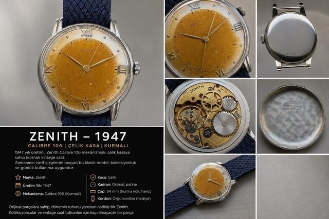 Vintage Zenith Kurmalı Calibre 106 -1947 Üretim