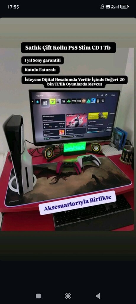 Satılık Ps5 Slim 1 TP Çift Kollu Kutulu Faturali Orjinal - 2