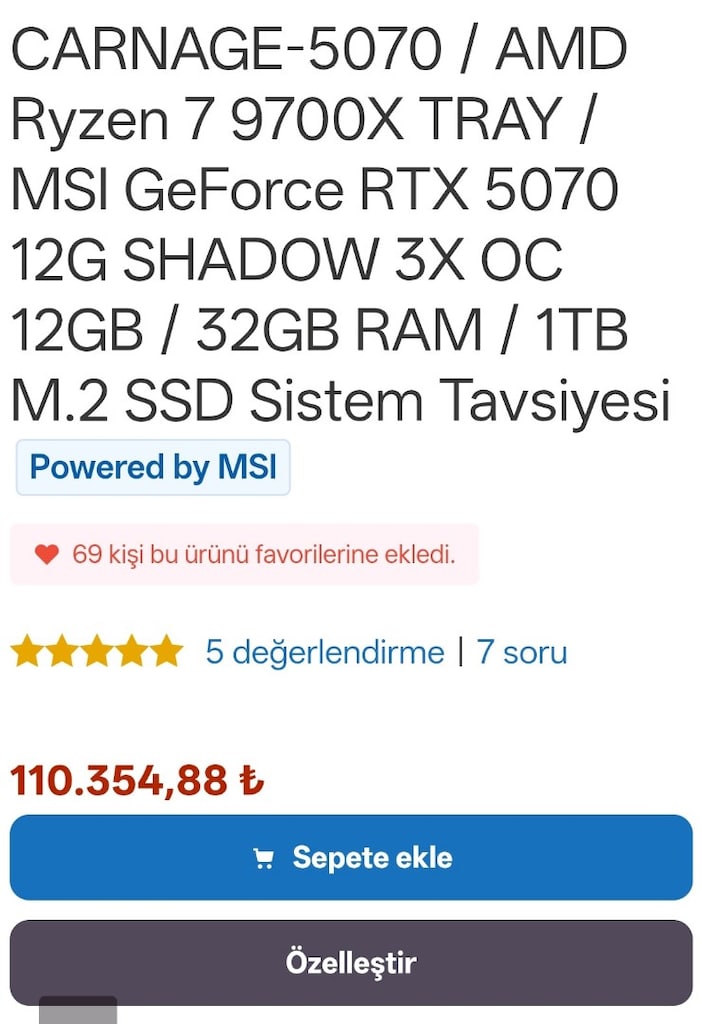Askere Gideceğim İçin Satılık SIFIR AYARINDA RTX 5070 - 7
