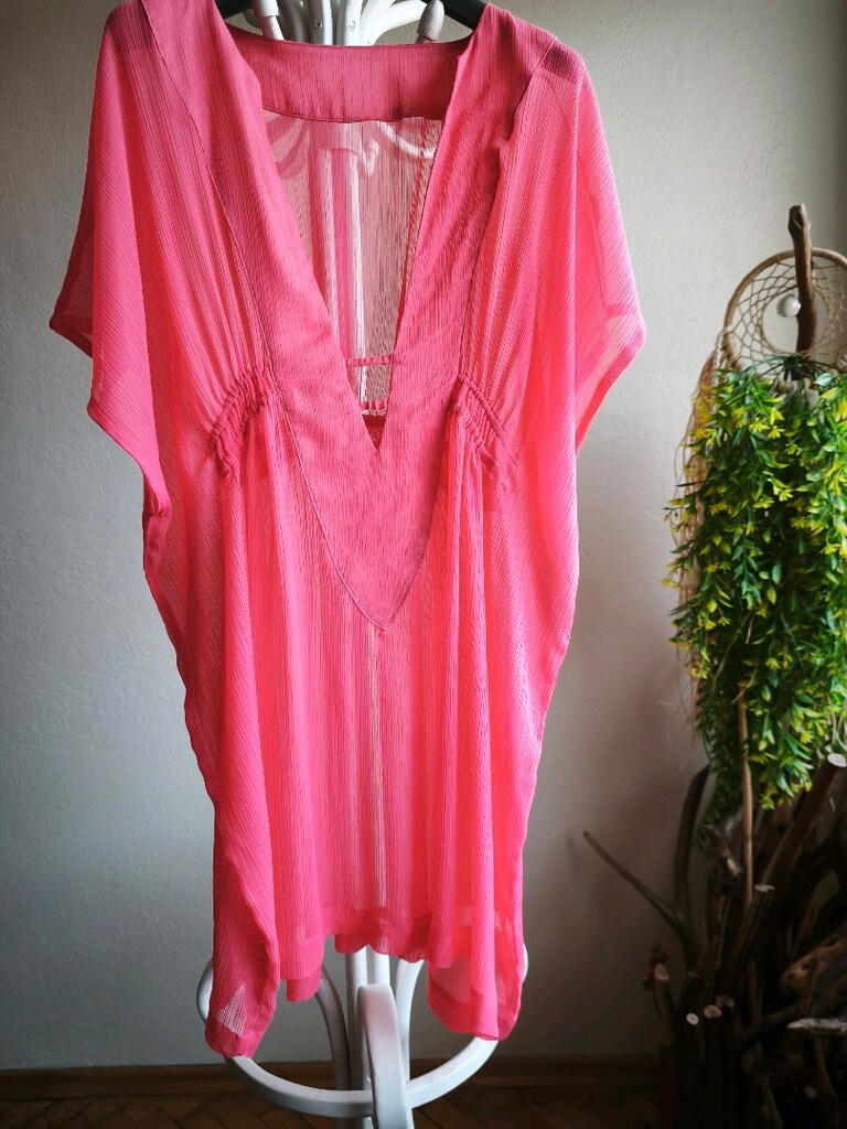 Fuşya Şifon Mini Pareo Kaftan V Yaka Lastikli L