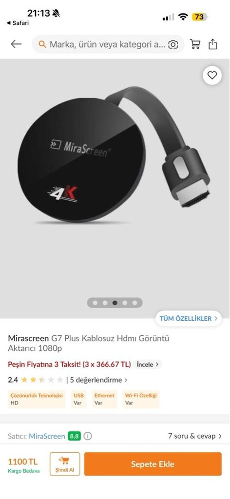Mirascreen G7 Plus Kablosuz Hdmı Görüntü Aktarıcı 1080p 4K - 3