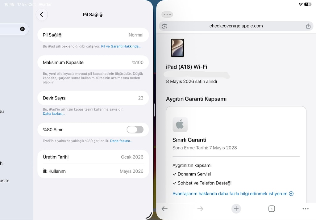 iPad A16 Wi-Fi 11" Mavi/128GB /MD4A4TU/A-PİL100/19AY TR GARANTİ - 2