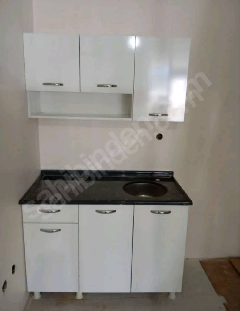 120 cm hazır mutfak ve paslanmaz çelik evyeli mermerit tezgah - 6