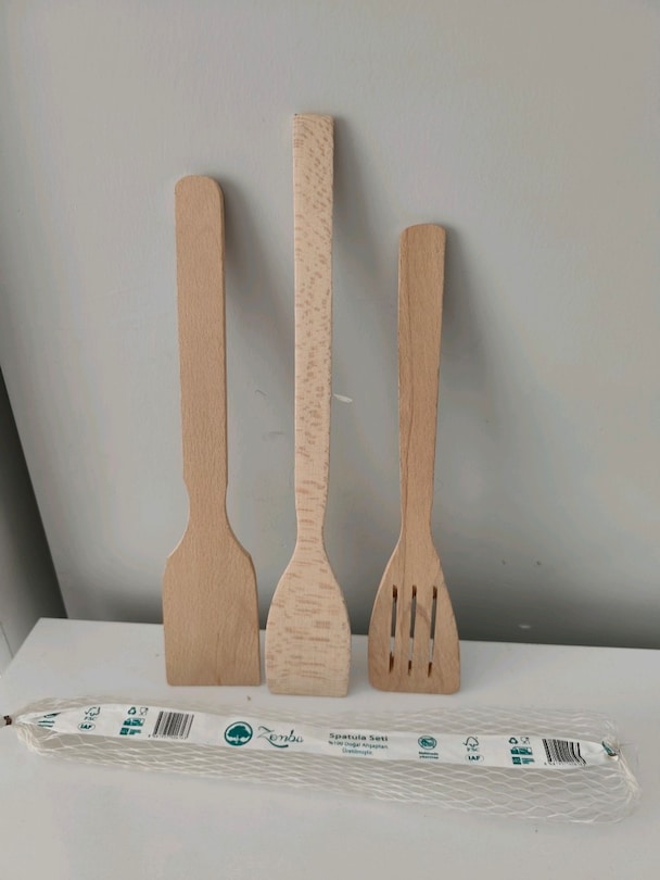 2 TAKIM Zemba 3'lü Spatula Set Yüzde Yüz Doğal Ahşap - 3