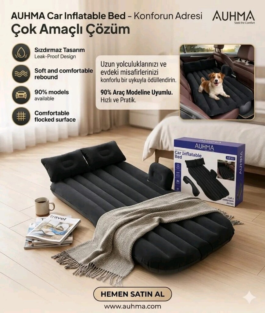 AUHMA MARKA ARAÇ ŞİŞME YATAK KOMPRESÖR HEDİYELİ - 2