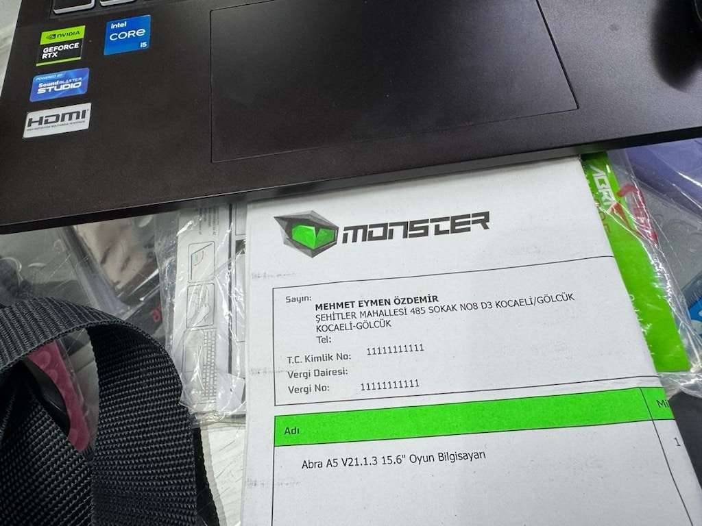 MONSTER GAMİNG i5 12.NESİL LAPTOP 3050Ekran Kartı 16Ram 512GB SSD - 4