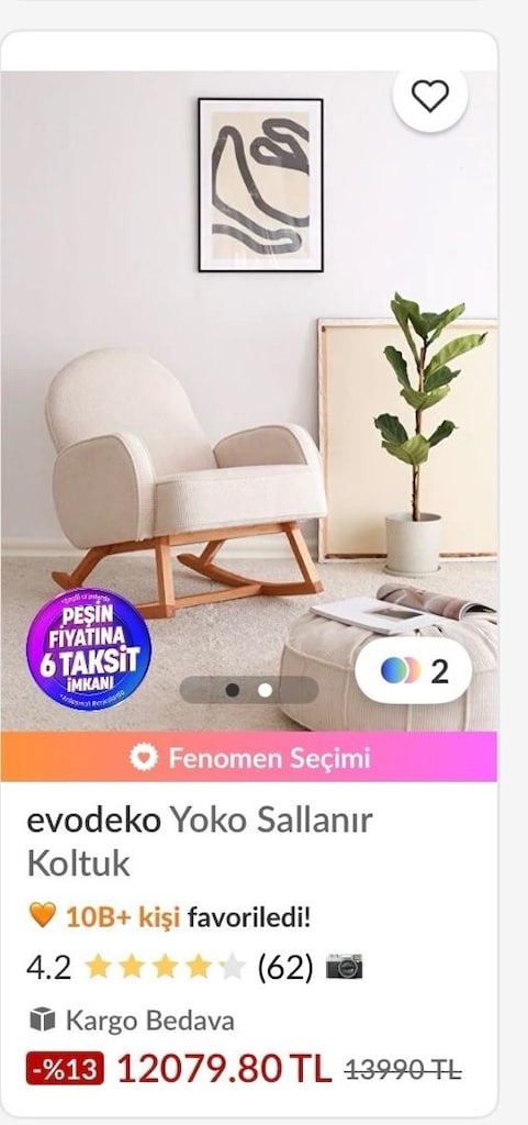 Evodeko Sallanan Koltuk ve Puf (Krem Berjer) - 10
