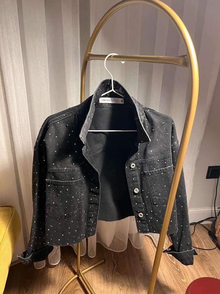 Koton Jeans Taş İşlemeli Siyah Kot Ceket - M Beden - Sıfır Ayarında