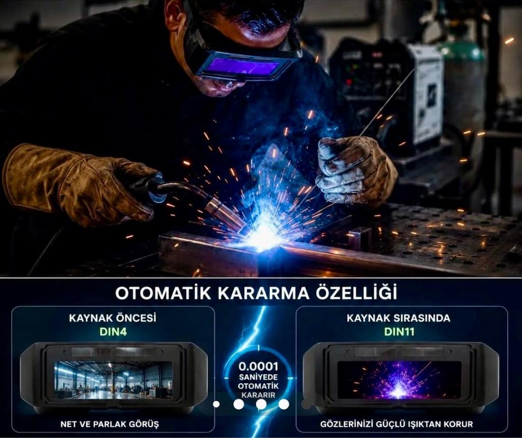 ‼İTHAL/SIFIR/Otomatik Kararan Güneş Enerjili Kaynak Gözlüğü LCD Ekran - 6