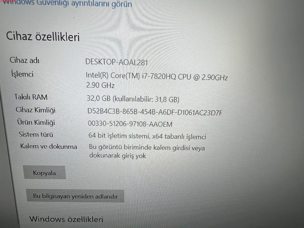 THİNKPAD P51 İ7 7. NESİL 32 GB RAM 256 M2SSD NVİDİA M1200M - 6