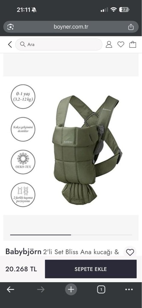 Babybjörn2'li Set Bliss Ana kucağı & Kanguru Mini Woven Dark Green - 2