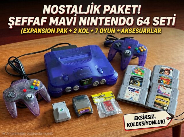 Nintendo 64 Şeffaf Mavi Koleksiyonluk Set (2 Kol + 7 Oyun)