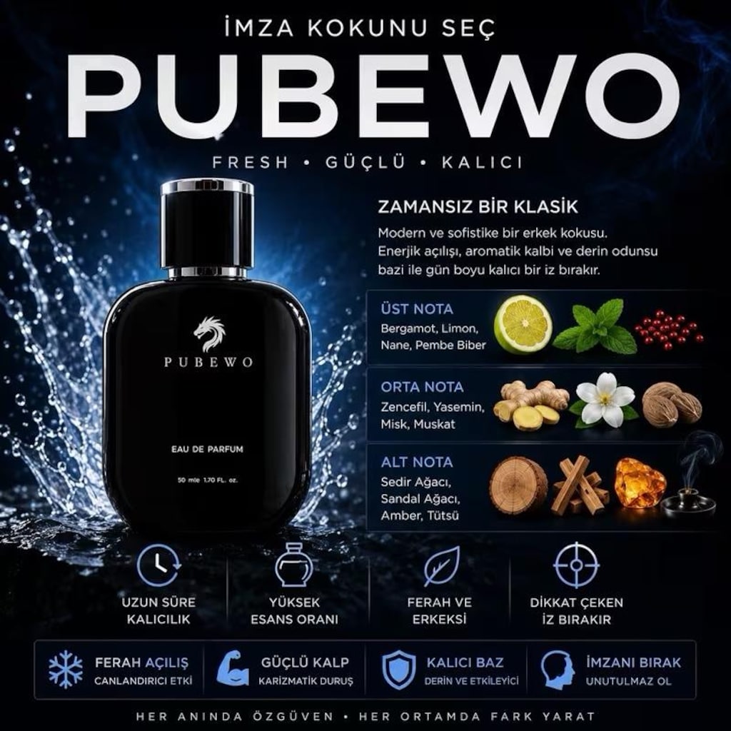 AZURON Edp 50ml Erkek Parfümü - Fresh, Okyanus Esintisi %20 Esans - 2
