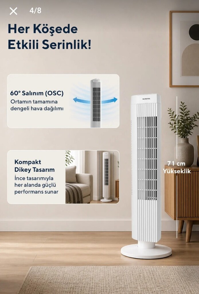 Kumtel 50W Kule Tipi Vantilatör - SIFIR, KUTUSUNDA AMBALAJLI - 4