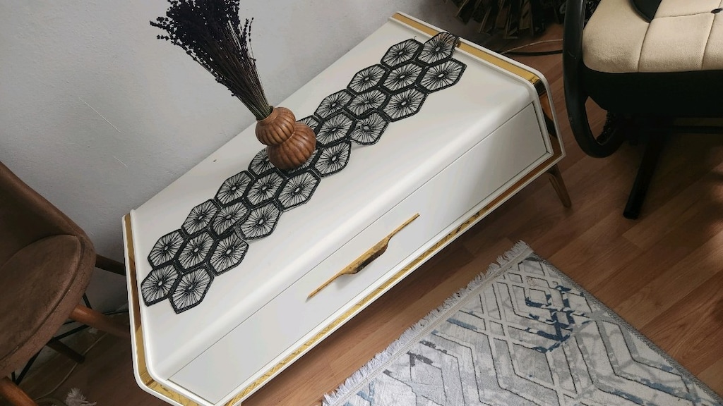 Gold beyaz karışımı orta sehpa lake boya ağır bir masa - 4