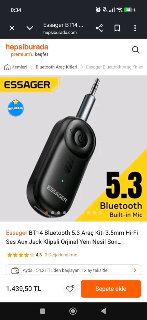 Sıfır Essager Bluetooth 5.3 AUX Adaptör – Araç & Ev Ses Sistemi İçin - 7
