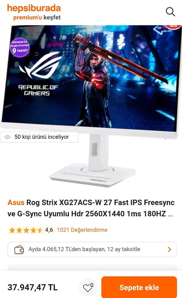 Asus Rog strix 27 inç 1ms 180hrz - 5
