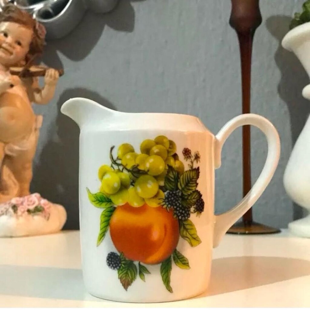 Antika Çekoslavak Boheme Meyve Desenli Porselen Sosluk & Sütlük - 5