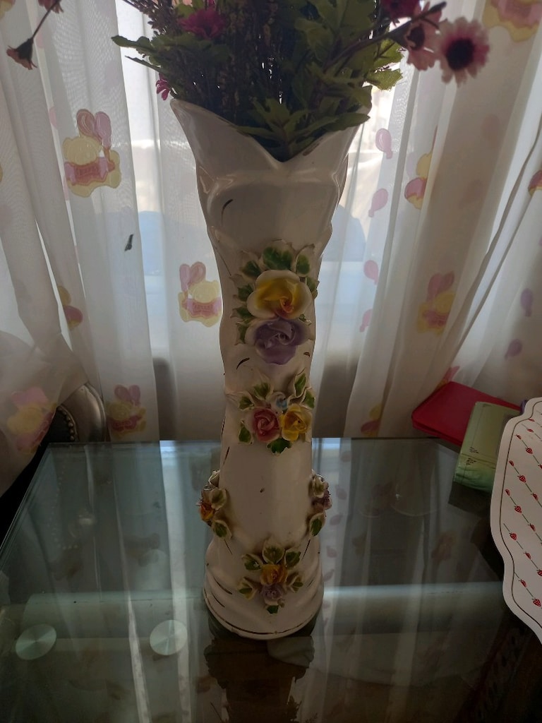 Antika porselen kabartma çicek desenli Vazo 50 cm boy - 3
