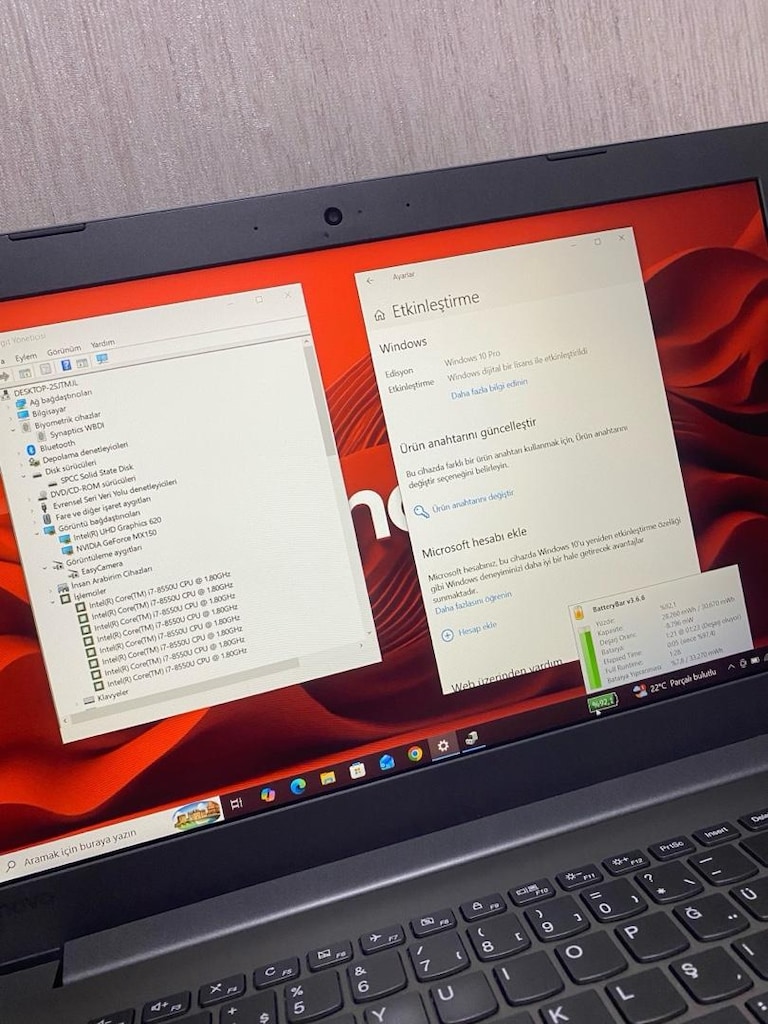 LENOVO-i7 8.NESİL-12GB DDR4-NVIDIA MX150 4GB-240 SSD-BATARYALI-LAPTOP - 5