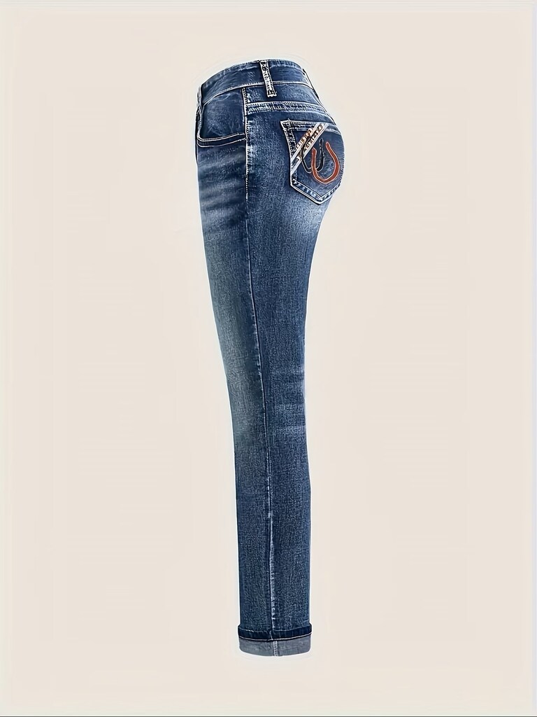 B061 Kadın Şık ve Nakışlı Esnek Slim-Fit Günlük Kot Pantolon - 4