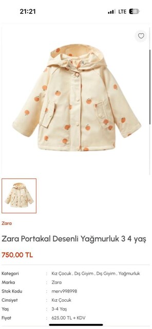 zara çocuk yağmurluk