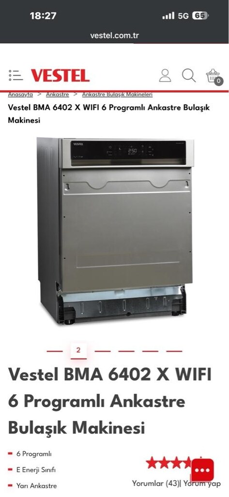 Vestel ankastre bulaşık makinası sıfır - 3