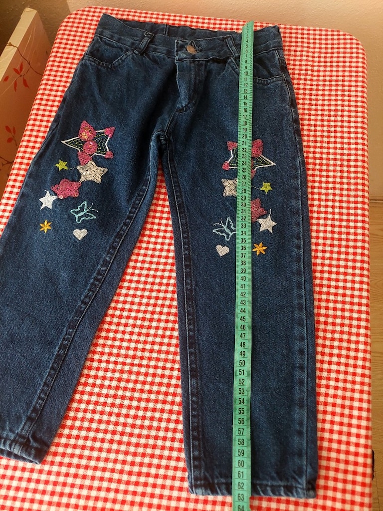 Pullu-nakışlı kız çocuk Jean pantolon - 8