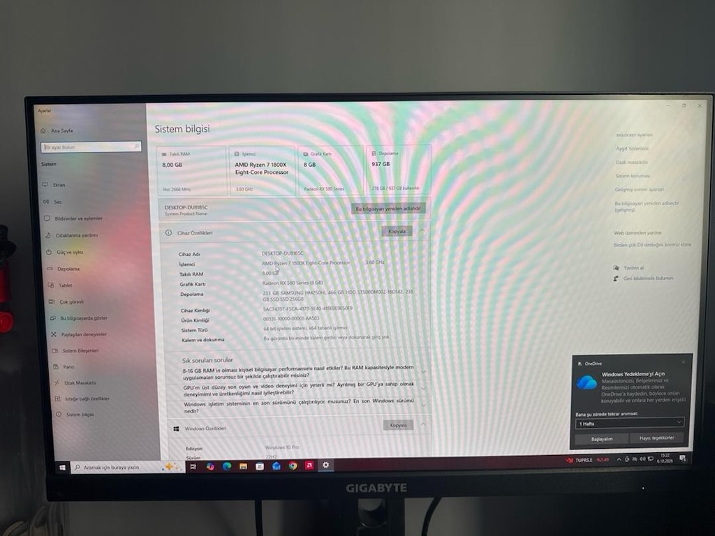 Temiz Oyuncu Seti - Ryzen 7 / RX 580 8GB / 1TB Depolama + Gigabyte - 3