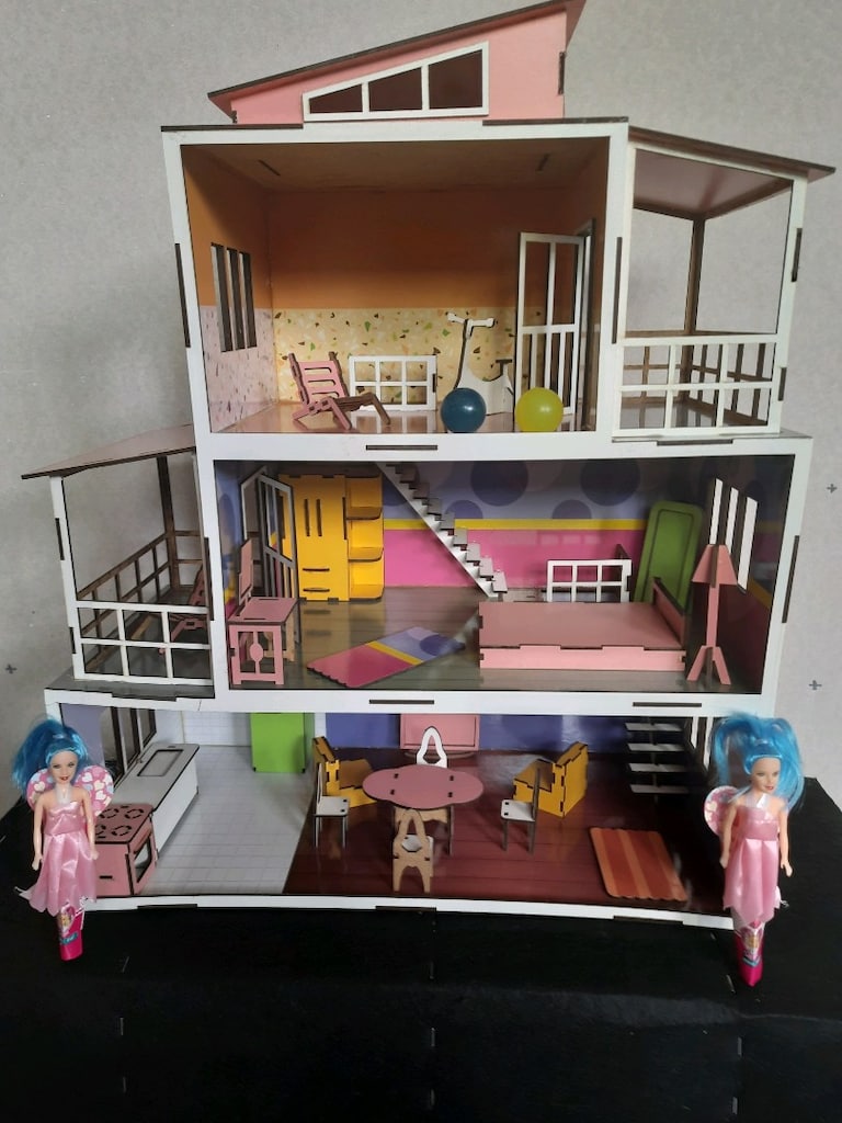 3 Katlı Ahşap Barbie Bebek Evi - 6