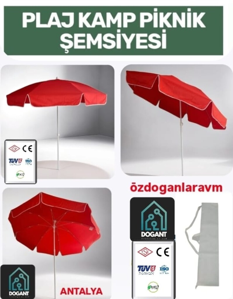 Güneş Plaj Piknik KIRMIZI 2 Metre Şemsiye ÇANTALI