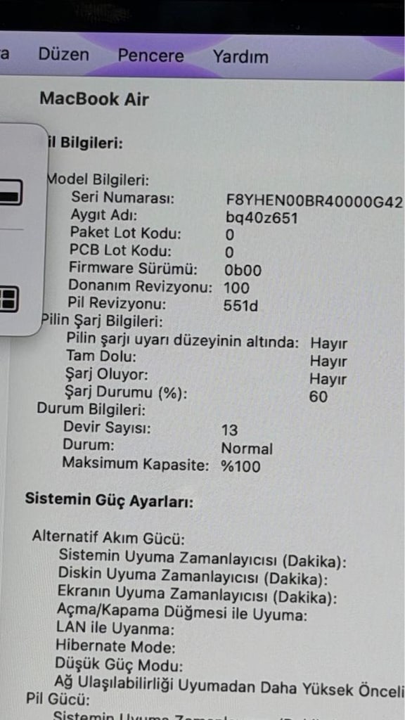 MacBook Air M4 13” 16 GB RAM 256 GB SSD 17 ay garanti PİL DEVRİ :10 - 4
