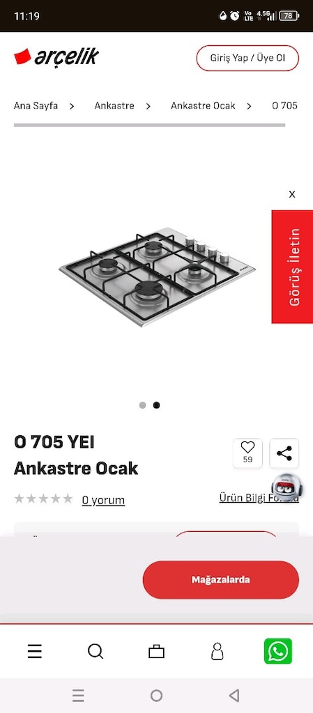 Ankastre set üstü ocak inox arçelik doğalgazlı - 3
