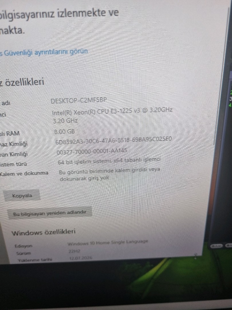 SATILIK XEON 4.NCÜ NESİL İŞLEMCİLİ KASA 8 gb rem - 7