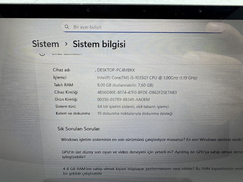 SURFACE İ5 10. NESİL 8 GB RAM 128 NVME DOKUNMATİK + KALEM - 6