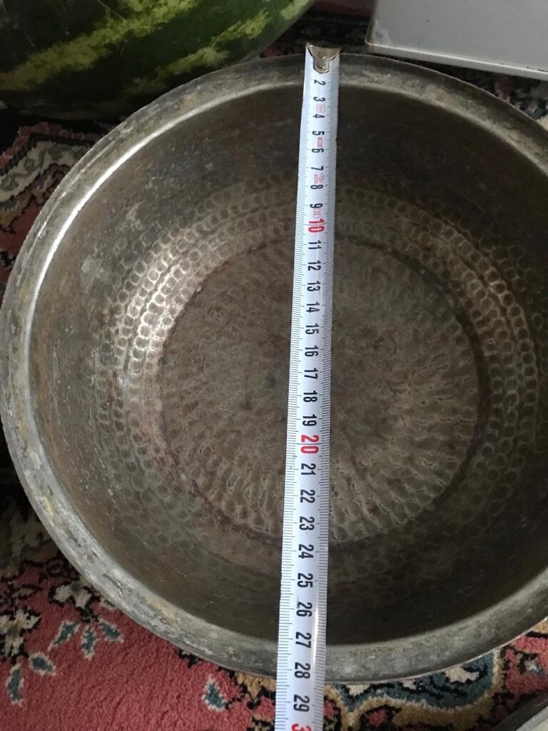 4 adet antika bakır tencere ve tepsi - 5