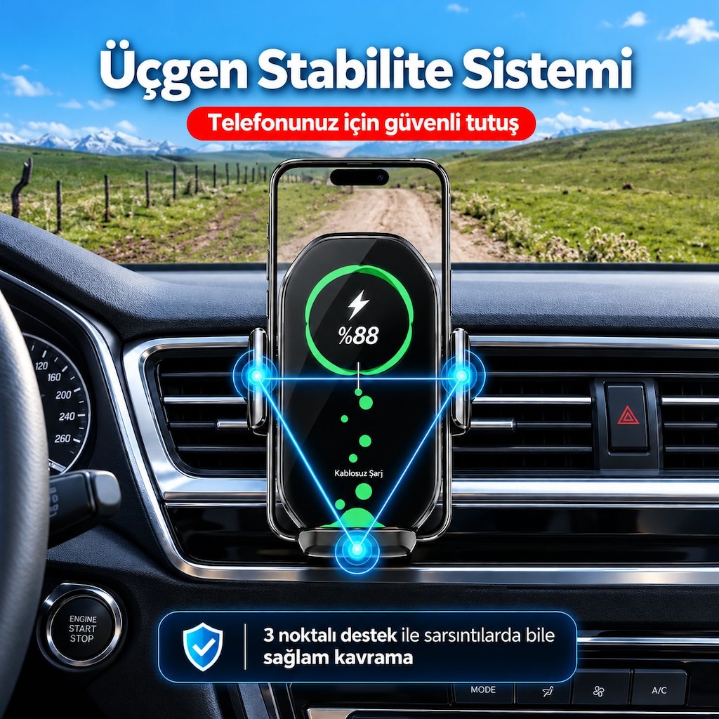 A7 15W Wireless Şarjlı Araç Telefon Tutucu Otomatik Sensörlü - 9