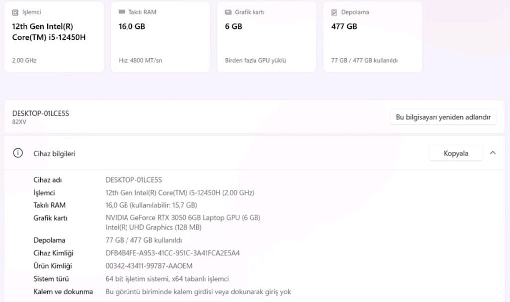 i5 12. Nesil Lenovo LOQ G@ming 16 GB RAM tam bir oyun canavarı laptop - 8