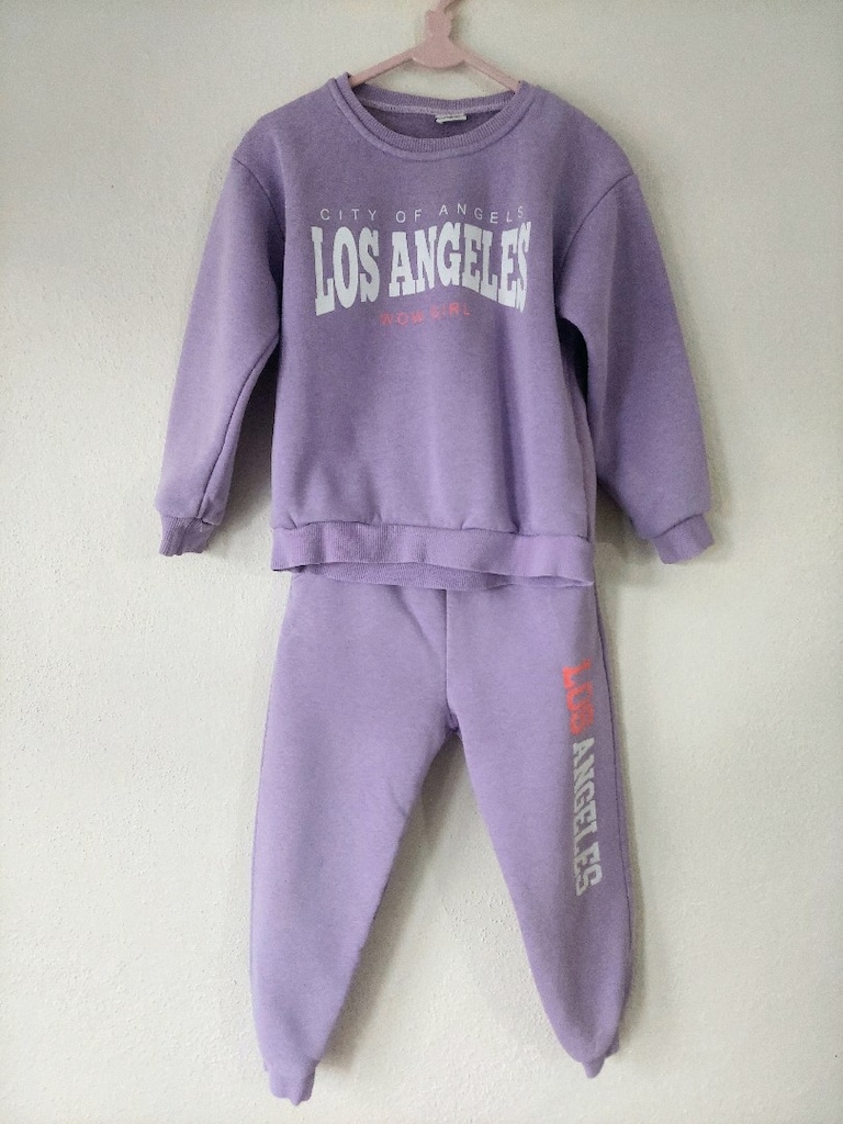 WOW yazı desen Lila sweat Eşofman Takımı - 8