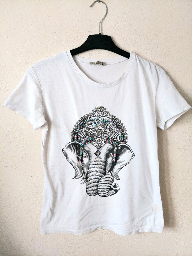 ONTU boncuk işleme fil baskılı tshirt - 2