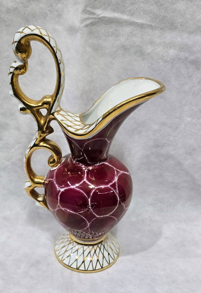 porcelaine de Bruxelles Damgalı Altın yaldızlı porselen surahi - 3