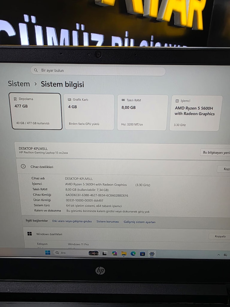 HP RYZEN5 5600H RTX3050 512SSD 144 HERZ HATASİZ LAPTOP - 4